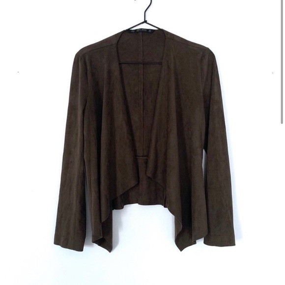 Zara Sweaters - Zara Faux Suede Waterfall Open Front Cardigan